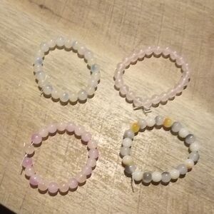 Elegant Pink and White Beaded Bracelet Set
